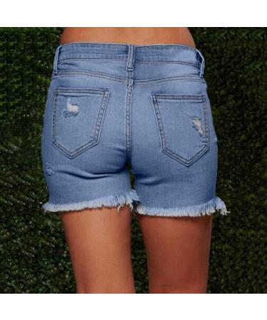 Napoo Women's High Waisted Ripped Denim Shorts - Blue, Medium - Buy Online on SooperMarket.com