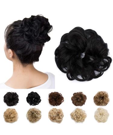 Updo Hairpiece Scrunchy Scrunchie Hair Bun 25g Ribbon Ponytail Extensions Wavy Curly Messy Donut Chignons Hair Piece Jet Black 25 g Jet Black