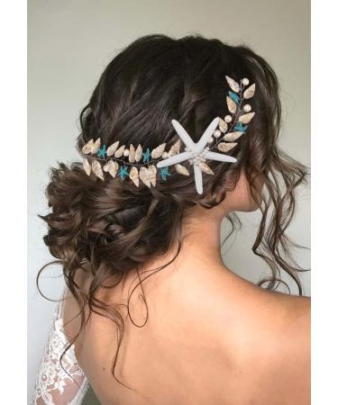 Brishow Starfish Bride Wedding Hair Vine Shell Bridal Headpieces Beach Wedding Hair Accessories for Women and Girls