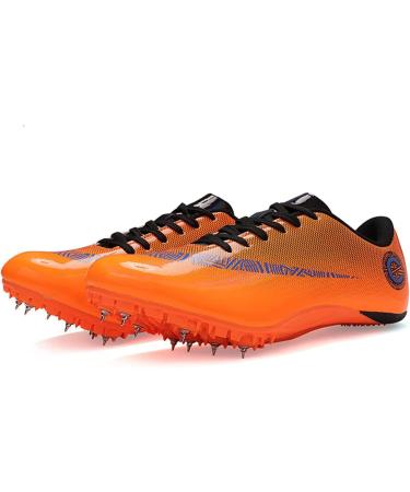 ESOYl Track Spikes Running Sprint Shoes Training Sprint Racing Track Shoes with 8 Spikes Cool Racing Running Sneakers Unisex,Orange,45 45 Orange