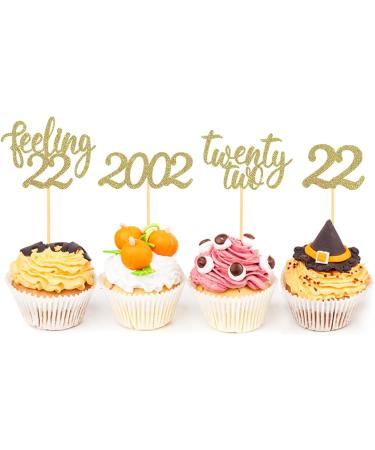 24pcs Feeling 22 Cupcake Toppers Twenty Two Birthday Cake Decorations Cheer to 22 Years Old Theme Party Decoration Supplies (Gold) - Buy Online on SooperMarket.com