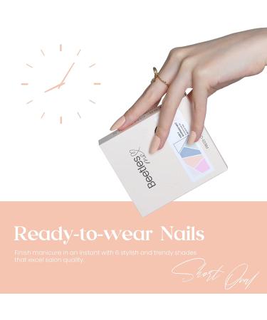 Beetles Press on Nails Short Glossy 6 Solid Colors Set | 144Pcs Fake Nails with Glue and Adhesive Tabs | Mini File Included | Women and Girls Nail Kit - Early Morning Mist - Buy Online on SooperMarket.com