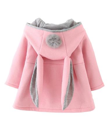 TMEOG Newborn Toddler Baby Girls Cute Rabbit Ears Cloak Hooded Autumn Winter Warm Coats Jackets Outerwear Outwear Winter Clothes 9-12 Months Pink