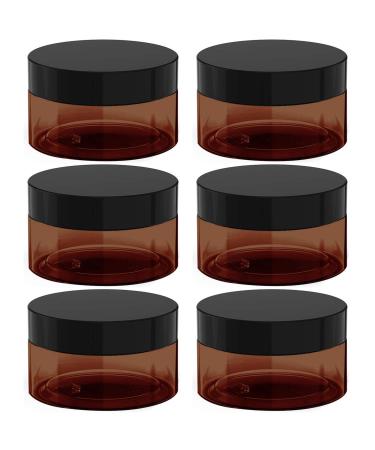 8 oz Amber Plastic Cosmetic Jars Leak Proof Container with Black Lid for Cream, Lotion, Powder, ointment, Beauty Products etc, 6 Pcs. 8 Ounce