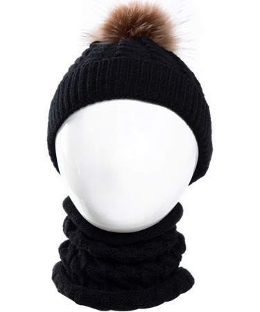 Yinuoday 2PCS Baby Knit Hat Scarf Set - Winter Beanie Cap with Circle Loop Scarf Neckwarmer in Black - Buy Online on SooperMarket.com
