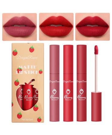 3 Colors Nude Matte Liquid Lipstick  Natural Velvet Lip Gloss Set Moisture Smooth Color Stick Lip Stain Waterproof  Long-Lasting Non-Sticky  Not Fade (Set B)