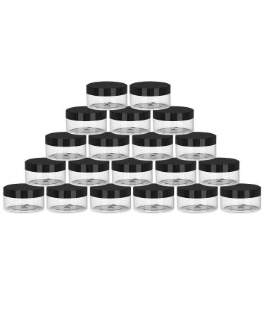 1 oz Plastic Pot Jars Round Clear Leak Plastic Cosmetic Container Jars with Black Lids 20 Pcs, for Cosmetic, Lotion, Cream, Eye shadow.
