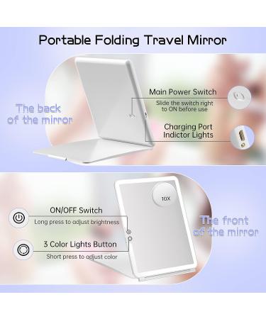 Rechargeable Travel Makeup Mirror with 10X Magnifying Mirror - Portable Lighted Cosmetic Mirror for Travel & Office - 3 Light Modes - Touch Screen Dimming - White - Buy Online on SooperMarket.com