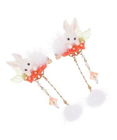 Gadpiparty 1 Pair bunny hairpin hanfu accessories rabbit hair pin furry balls barrettes chinese hanfu hair clips hair clips for toddlers lovely hair clips earphone the flowers Metal child