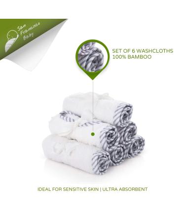 San Francisco Baby 6-Piece Bamboo Washcloth Set - Gentle Face & Bath Towels for Newborns, Toddlers, and Kids - Soft Cloth Wipes for Sensitive Skin - 10x10 Inches - White - Buy Online on SooperMarket.com