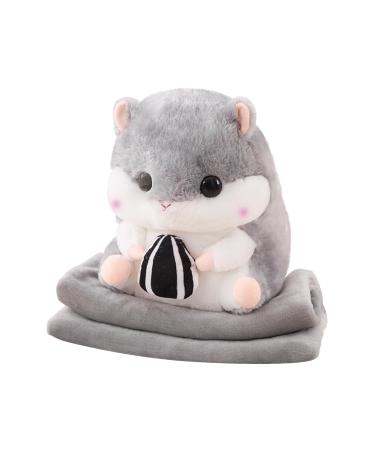 MUZIRI KINOKOO Plush Pillow Blanket Cute Hamster Plush Blanket for TV Sofa Office Nap Blanket Folding Throw Blanket Stuffed Throw Pillow Plane Blanket Soft Plush Toy Blanket-Grey with sunflower seeds with seeds Grey
