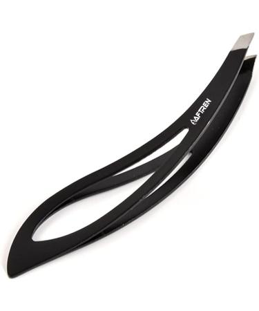 Wide Grip Slant Tweezers - German Stainless Steel - Hand-Filed Slanted Tips for Ultra-Precision - Tweezers for Eyebrows and Nose/Ear/Facial Hair - Professional Grade (Black)