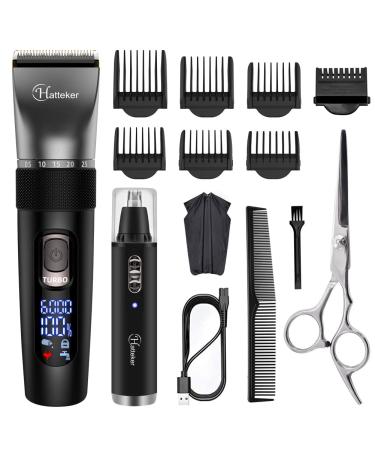 Hatteker Cordless Hair Clipper Beard Hair Trimmer Hair Cutting Kit for Men Women Kids Barber Clippers Nose Hair Trimmer IPX7 Waterproof Professional Black
