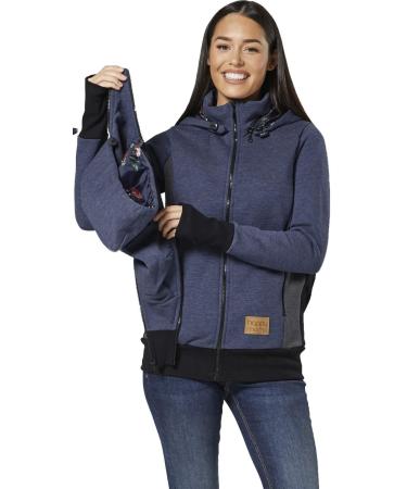 HAPPY MAMA Women's Maternity 3 in 1 Hoodie Carrier Baby Holder Pullover 1062 12-14 Jeans Melange