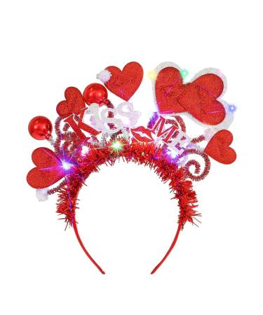 Vatocu LED Valentine's Day Headband Luminous Heart Headpiece Red Lips Headband Sequins Heart Hair Accessories for Holiday Wedding Birthday Party Gift