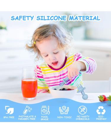 Vicloon Baby Fork and Spoon Set - 4Pcs Silicone Self Feeding Utensil for Easy Grip | Toddler Cutlery Kit for Infant & Children | First Led Training Weaning Spoons - Blue-light Green - Buy Online on SooperMarket.com