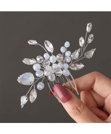 Easedaily Silver Crystal Bridal Hair Comb - Opal Wedding Hair Piece for Women and Bridesmaids - Buy Online on SooperMarket.com