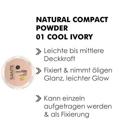 Sante Natural Cosmetics Compact Powder 01 Cool Ivory - Vegan Long-Lasting Matte Finish for Light Skin Tones with Organic Hemp Seed Oil - 9g - Buy Online on SooperMarket.com