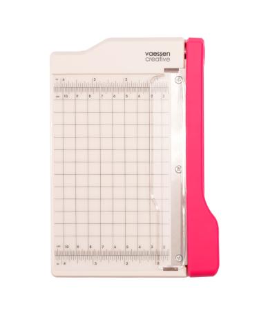 Vaessen Creative Trim Easy Mini Guillotine Cutter, 4 x 6 inches, Trimmer for Cutting Paper, Cardstock, Foam, Thin Felt, Cork Sheets and Other Craft Materials, 4 x 6, White/Pink 4 x 6"