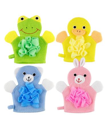 FRCOLOR Exfoliating Gloves Kids Bath Mitt 4pcs Bath Shower Sponge Scrubber Animal Loofah Kids Exfoliating Bath Scrubber Exfoliating Shower Gloves