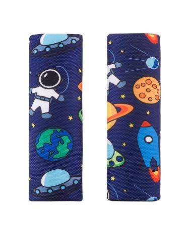 2 Pcs Car Seat Belt Pads for Kids Soft Harness Pads Multifunctional Pram Strap Covers for Child Toddler Baby Head Shoulder Protector(Astronaut)