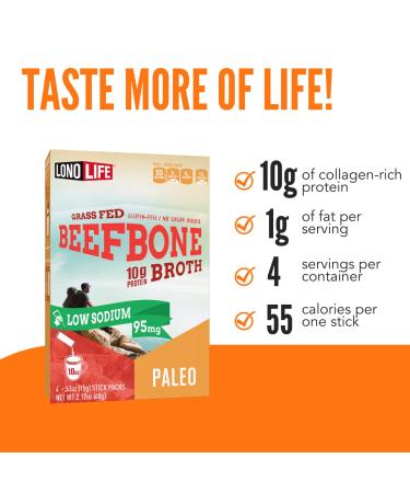 LonoLife Grass-Fed Beef Bone Broth Sticks - Low-Sodium, 10g Collagen Protein, Gluten-Free, Keto & Paleo Friendly - 4 Pack - Buy Online on SooperMarket.com