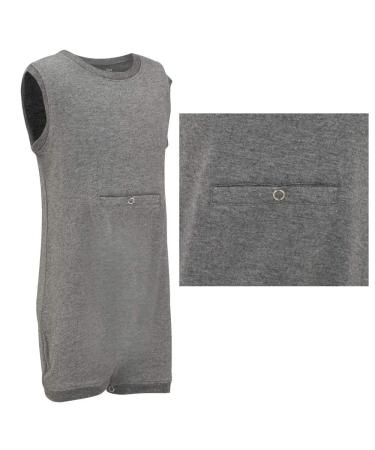 SpecialKids.Company Popper Vest Sleeveless Bodysuit with Crouch Snap Button & Tube Access Adaptive Clothing for Children with Special Needs Supersoft Cotton Elastane Fabric By Kaycey 3-4 Years Grey