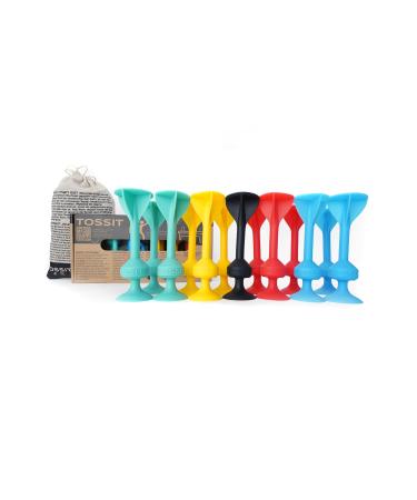 Tossit game darts of silicone -sauginp boccia inside strong and durable suction cup red cyan blue yellow - family pack red cyan blue yellow family pack