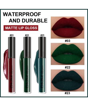 3Pcs Dark Green Army Green Cherry Red Matte Lipstick Lip Stain Set - Long Lasting & Waterproof Lipstick Set (Set08) - Buy Online on SooperMarket.com