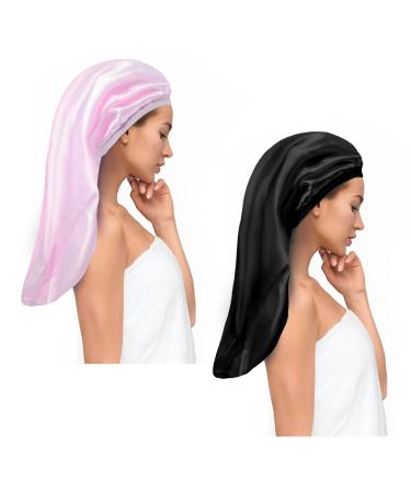 Auban Large Satin Bonnet Sleep Cap  2 Pcs Long Bonnet for Braids Bonnets for Black Women Elastic Well-Sealed Band No Fading Satin Hair Bonnet