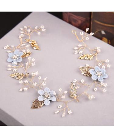 Blue Rhinestone Pearl Flower Alloy Headpiece - Handmade Wedding Hair Accessory for Bride & Bridesmaids - Buy Online on SooperMarket.com