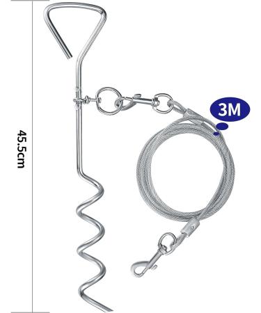 Heavy Duty Dog Stake 40cm With 3m Dog Chains for Outside Steel Spiral Dog Stake for Camping Dog Ground Spike for Outdoor Yard and Camping Puppy Pet and Medium Dogs (Up To 125 Lbs) - Buy Online on SooperMarket.com
