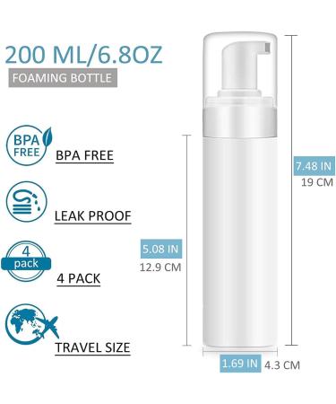Foam Pump Bottle 200ml/6.8oz Empty Plastic Foam Dispenser Pump Bottle Travel Large Refillable BPA Free Lotion Bottles for Shampoo Shower Hand Soap Foaming (4 Pack) A.200ML(6.8OZ) 4Pack - Buy Online on SooperMarket.com