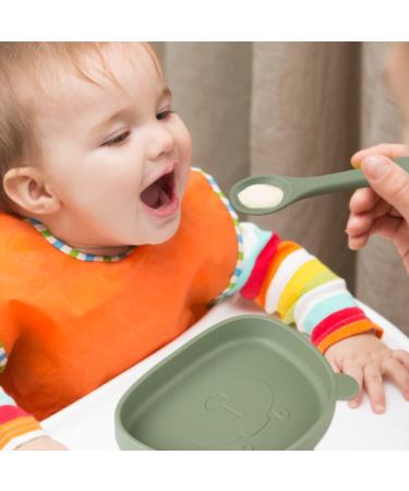 Qshare Suction Baby Plate and Bowl Set | Fork Spoon | Silicone Feeding Supplies for Toddler Self-Feeding | BPA-Free | Bears-Green - Buy Online on SooperMarket.com
