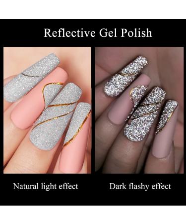 MIZHSE Reflective Glitter Gel Polish Set - Silver Colorful Glitter | Christmas Nail Art Varnish Manicure Kit for Beginners | Soak Off LED Lamp Included - Buy Online on SooperMarket.com