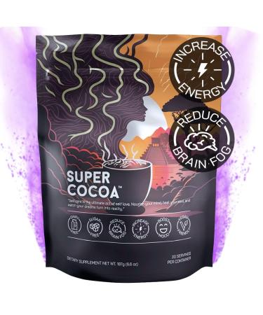 Super Cocoa Coffee Alternative Hot Chocolate Mix - Nootropics Brain Support Supplement for Memory & Focus - Mushroom Coffee Substitute - Dairy Free Sugar Free Keto Vegan Superfood Powder Mix Energy Cocoa