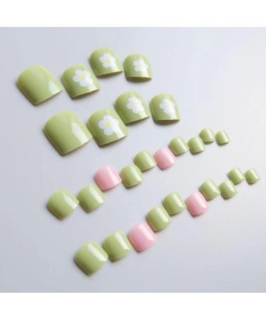 Decorative nail patch small fresh pink and green flowers with white toenails patch removable fake toenails and finished toenails. - Buy Online on SooperMarket.com