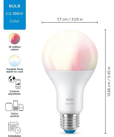 WiZ Connected Color High Lumen 100W A21 Smart WiFi Light Bulb  16 Million Colors  Compatible with Alexa and Google Home Assistant  No Hub Required  1 Bulb A21 Color 1 Count (Pack of 1) - Buy Online on SooperMarket.com