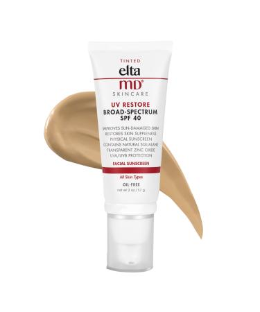 EltaMD UV Restore SPF 40 Anti Aging Face Moisturizer For Women, Broad Spectrum Physical Sunscreen with Zinc Oxide, Tinted Face Sunscreen, Anti Aging Moisturizer, Improves Skin Smoothness, 2 OZ Tube