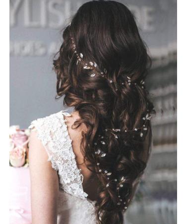 EASEDAILY Crystal Bride Wedding Hair Vine Silver Rhinestone Bridal Headpieces Pearl Hair Accessories for Women and Girls A-Silver