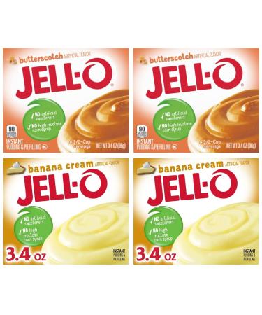 Jelly Bundle With Jell-O Instant Pudding Butterscotch 96g x2 and Instant Pudding Banana Cream 96g x2 (4 Pack)