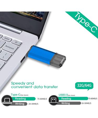 64GB USB C Flash Drive Alihelan 2 in 1 OTG Dual Type C Thumb Drive | USB 3.0 Pen Drive Memory Stick - Blue 64GB - Buy Online on SooperMarket.com