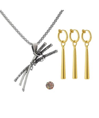 ZAKY anime cosplay accessories One P. Jewelry Samurai Schwert pendant zoro necklace ear clip set with cartoon character (no ear hole sting) 14 pieces