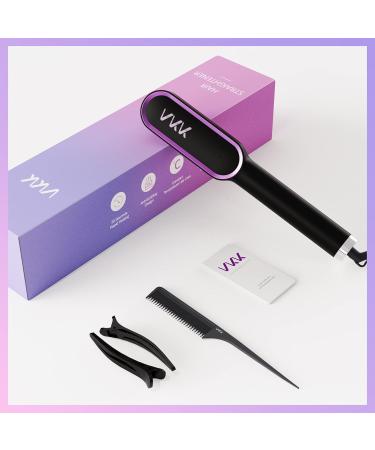 VKK Hair Straightener Brush - Fast Heating Smoothing Brush with 5 Temp Settings & Scalding Protection | Professional Hair Styling Tool - Black - Buy Online on SooperMarket.com