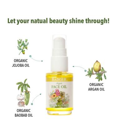 Badger Argan Face Oil - Certified Organic Moisturizing Facial Oil - 1 oz Glass Bottle - Buy Online on SooperMarket.com