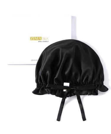 ZIMASILK 100% Mulberry Silk Bonnet for Women Hair Care  Natural Silk Hair Wrap for Sleeping with Elastic Stay On Head (1Pc  Black) One Size Black