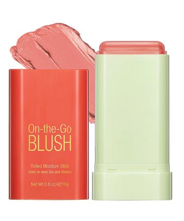 TBeautfave Lipstick Blusher Stick 3 in 1 Cream Blush for Lip Cheek Eye Waterproof Lightweight Blush Stick Cream Bronzer Cream Blusher Moisturize and Buildable Blush for Makeup for Women Orange