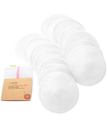 14-Pack Organic Bamboo Nursing Pads - Reusable Breast Pads for Breastfeeding, Nipple Pads, Washable Nursing Pad, Breastfeeding Pads for Leaking, Breast Milk Pads, Bra Pads (Soft White Lite, Large) Soft White Lite Large 4.8"