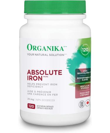 Organika Absolute Iron- Iron Bisglycinate- High Availability Gentle on Stomach Boost Iron Levels- Beneficial for Women and Vegetarians- 120vcaps