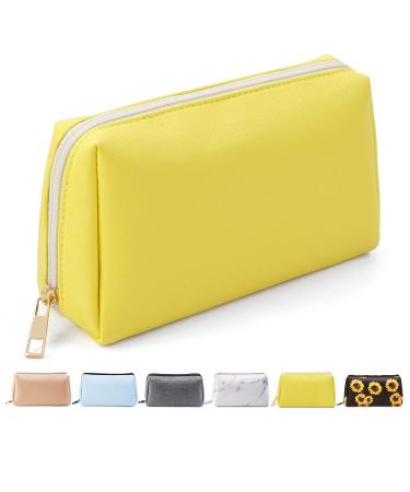 Small Makeup Bag for Purse, MAANGE Makeup Bag Waterproof PU Leather Makeup Pouch with Zipper Storage Cosmetic Bag for Women and Girls Make up Bag Travelling (Yellow)